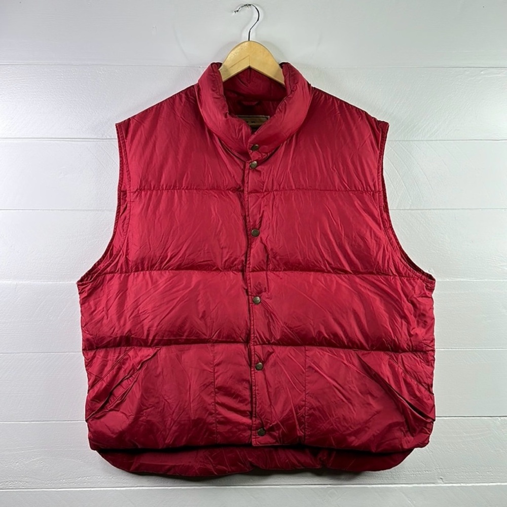 L. L. BEAN Red Nylon Goosedown Sleeveless Snap Button Vest Puffer Jacket Size XL